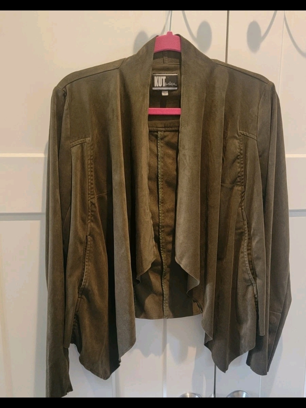 KUT from the Kloth Olive Draped Open Front Jacket L